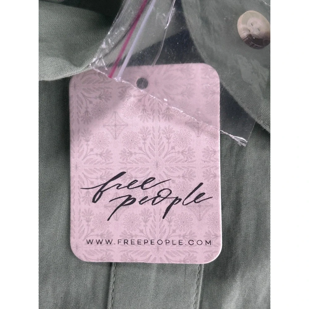 NEW Free People One of the Boys Open Tie Back Shirt Moss Green Oversized‎ - CJ - Picture 4 of 8